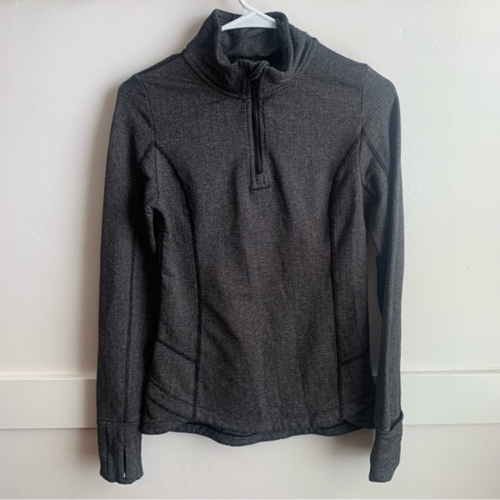 Mondetta Gray & Black Herringbone Quarter Zip Long Sleeve Shirt